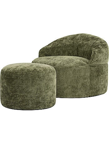 Puf sillón auxiliar decorativo orb con reposapiés redondo de tejido chenilla texturizada - icon