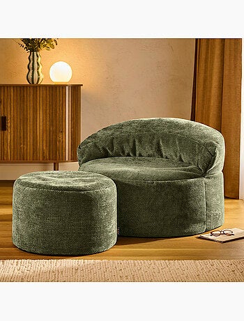 Puf sillón auxiliar decorativo orb con reposapiés redondo de tejido chenilla texturizada - icon