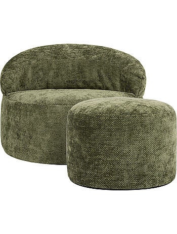 Puf sillón auxiliar decorativo orb con reposapiés redondo de tejido chenilla texturizada - icon