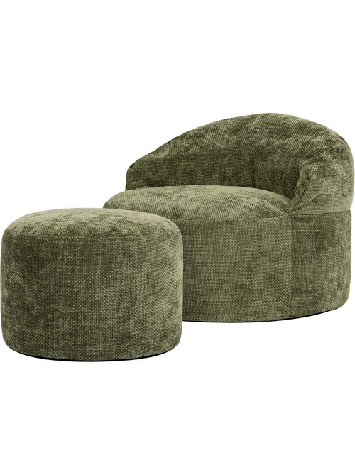 Puf sillón auxiliar decorativo orb con reposapiés redondo de tejido chenilla texturizada - icon - Kiabi
