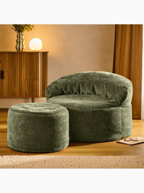 Puf sillón auxiliar decorativo orb con reposapiés redondo de tejido chenilla texturizada - icon - Kiabi