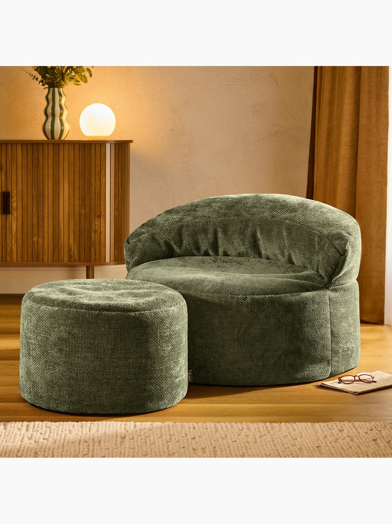 Puf sillón auxiliar decorativo orb con reposapiés redondo de tejido chenilla texturizada - icon Verde oliva - Kiabi
