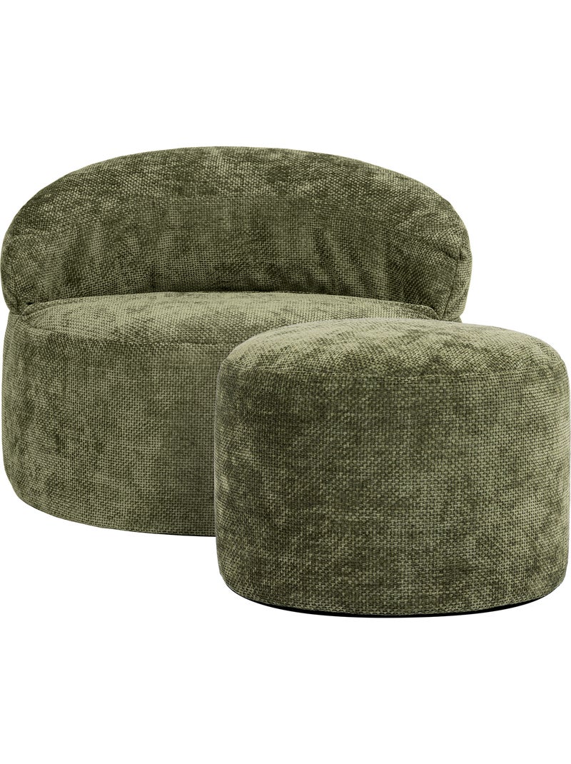 Puf sillón auxiliar decorativo orb con reposapiés redondo de tejido chenilla texturizada - icon Verde oliva - Kiabi
