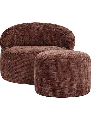 Puf sillón auxiliar decorativo orb con reposapiés redondo de tejido chenilla texturizada - icon