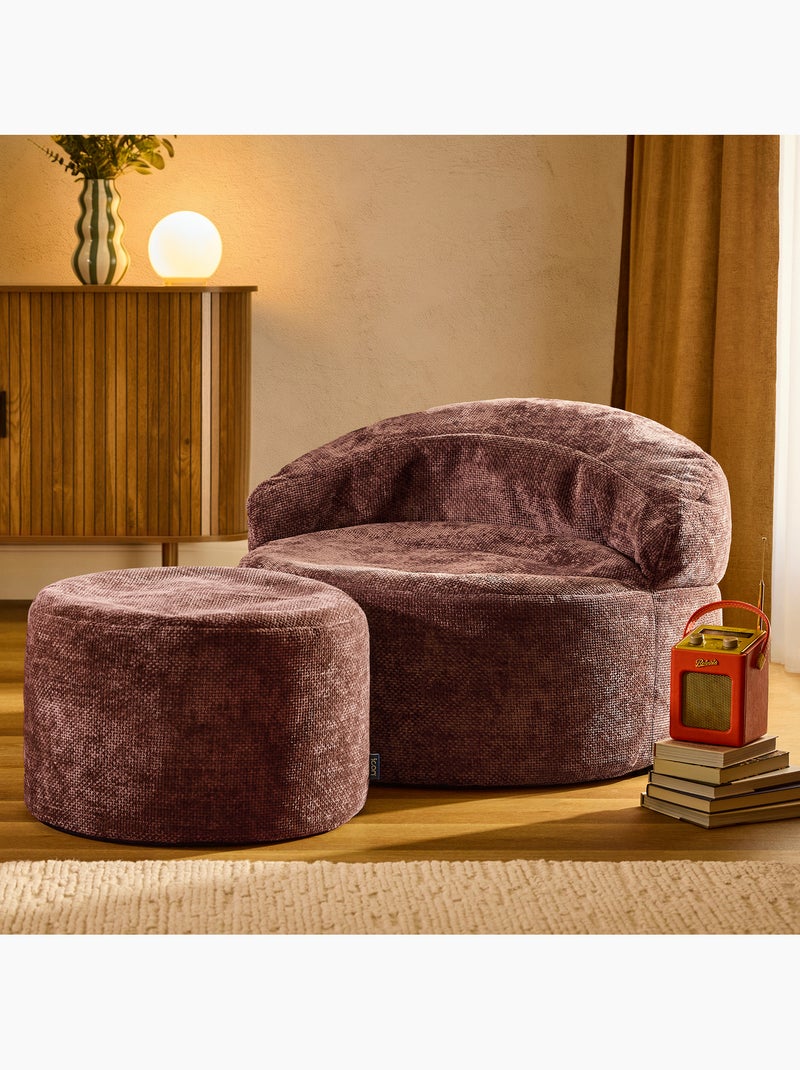 Puf sillón auxiliar decorativo orb con reposapiés redondo de tejido chenilla texturizada - icon Violeta ciruela - Kiabi