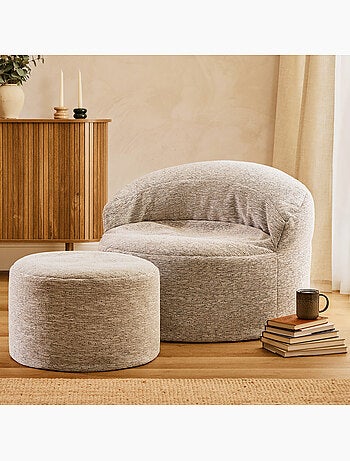 Puf sillón auxiliar decorativo orb con reposapiés redondo milano de tejido - icon