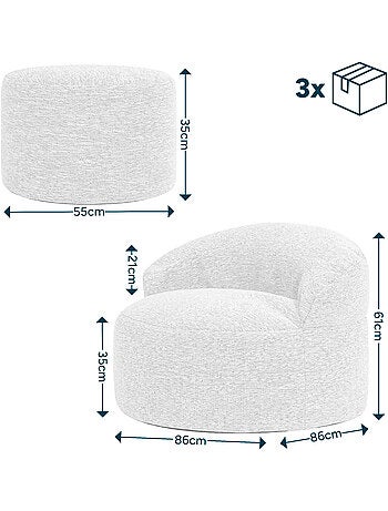 Puf sillón auxiliar decorativo orb con reposapiés redondo milano de tejido - icon