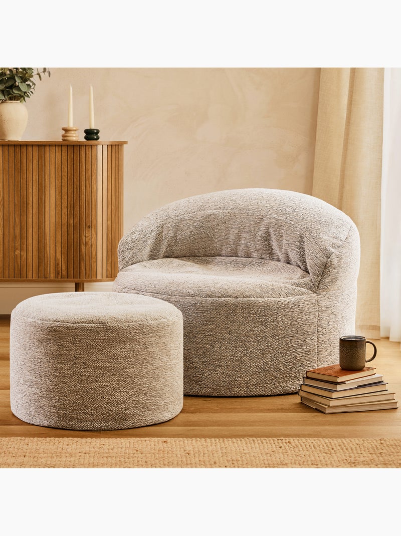 Puf sillón auxiliar decorativo orb con reposapiés redondo milano de tejido - icon Beige jaspeado - Kiabi