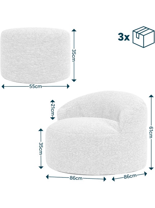 Puf sillón auxiliar decorativo orb con reposapiés redondo milano de tejido - icon - Kiabi
