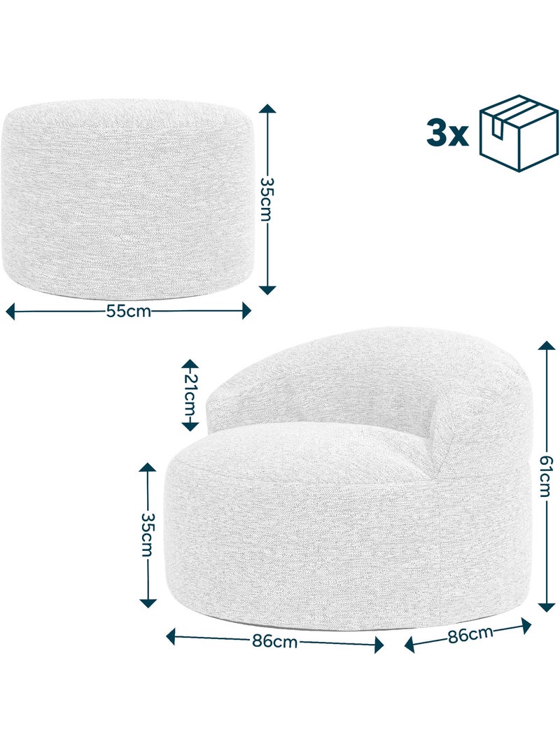 Puf sillón auxiliar decorativo orb con reposapiés redondo milano de tejido - icon Beige jaspeado - Kiabi