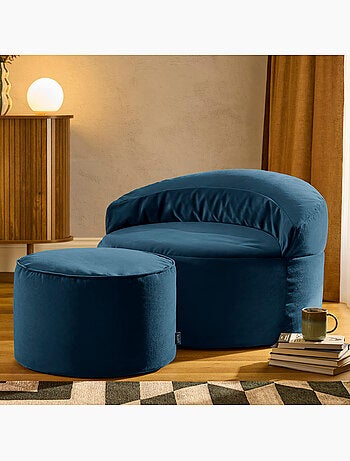 Puf sillón auxiliar decorativo orb con reposapiés redondo milano de terciopelo mate - icon