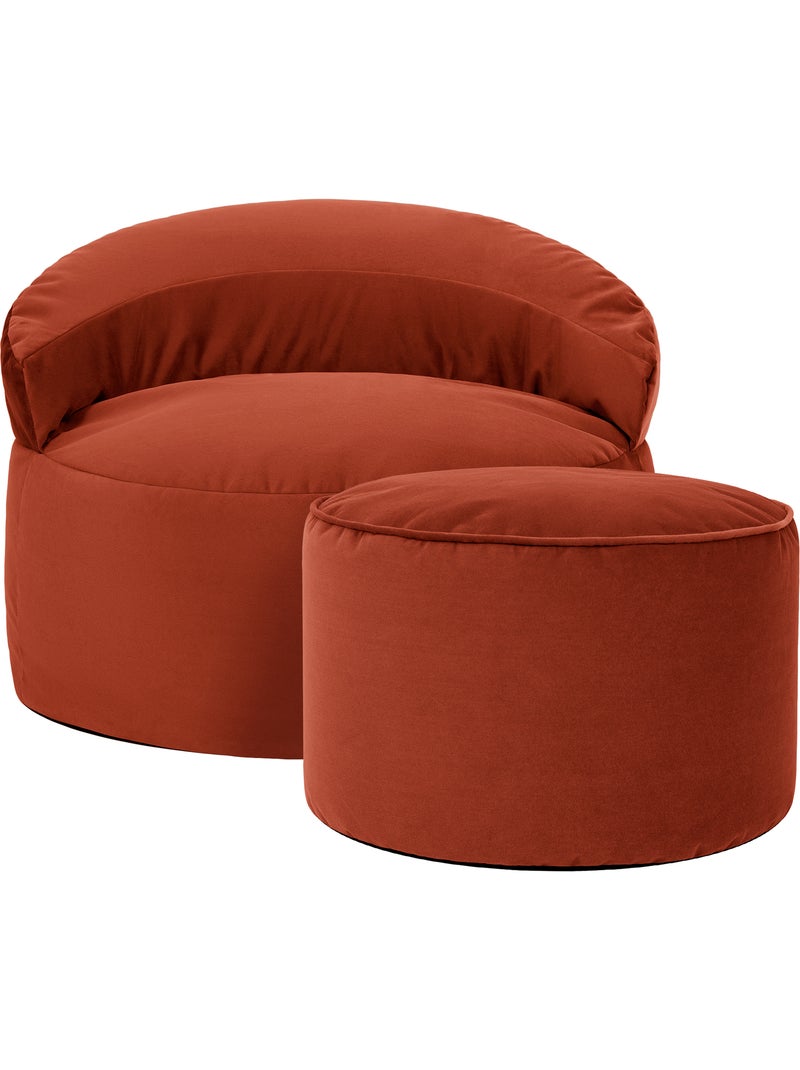 Puf sillón auxiliar decorativo orb con reposapiés redondo milano de terciopelo mate - icon Terracota - Kiabi