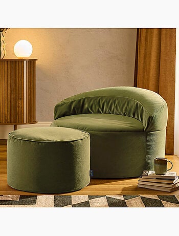 Puf sillón auxiliar decorativo orb con reposapiés redondo milano de terciopelo mate - icon