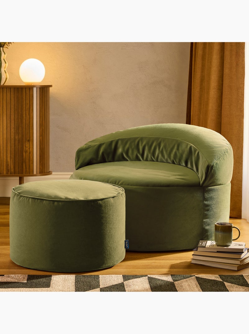 Puf sillón auxiliar decorativo orb con reposapiés redondo milano de terciopelo mate - icon Verde oliva - Kiabi