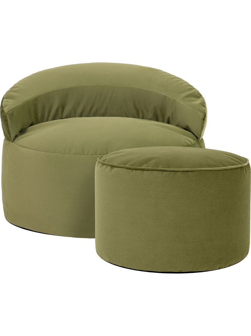 Puf sillón auxiliar decorativo orb con reposapiés redondo milano de terciopelo mate - icon Verde oliva - Kiabi