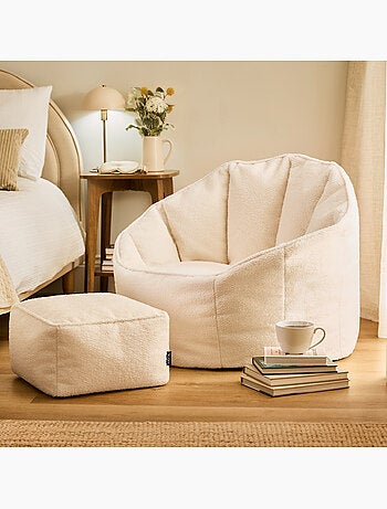 Puf sillón concha sirena con reposapiés cuadrado de tejido bouclé - icon