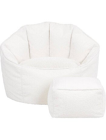 Puf sillón concha sirena con reposapiés cuadrado de tejido bouclé - icon