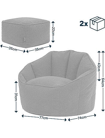 Puf sillón concha sirena con reposapiés cuadrado de tejido bouclé - icon