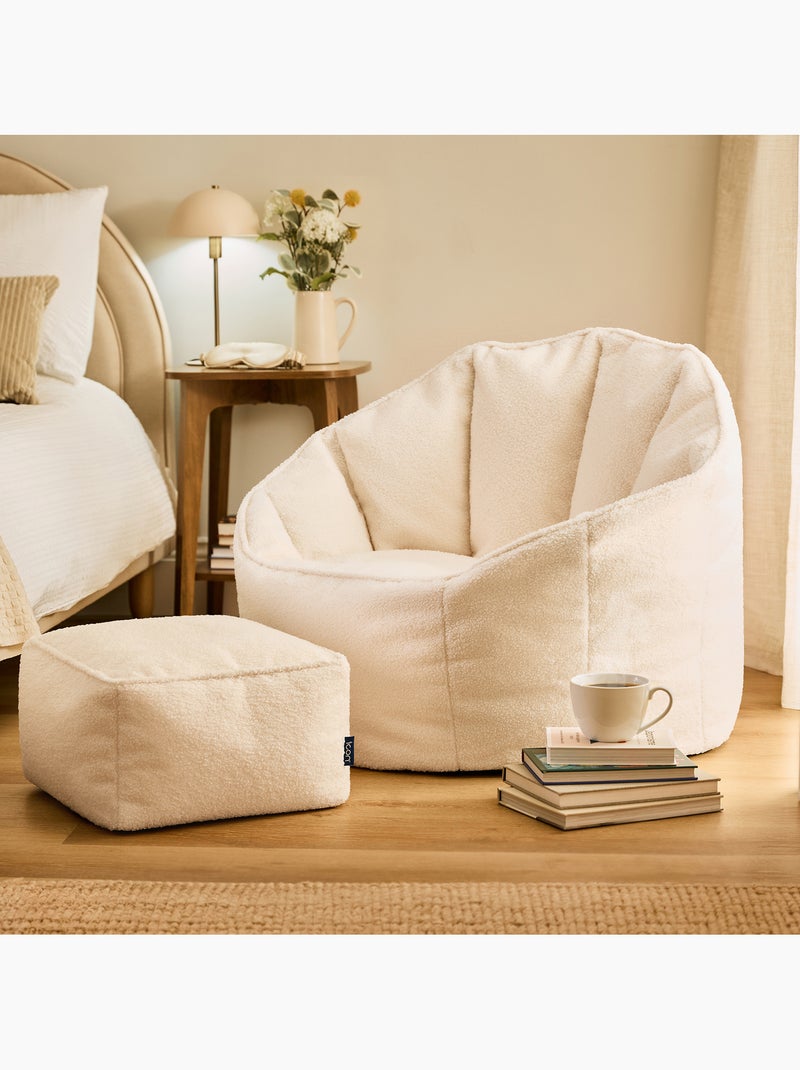 Puf sillón concha sirena con reposapiés cuadrado de tejido bouclé - icon Marfil - Kiabi