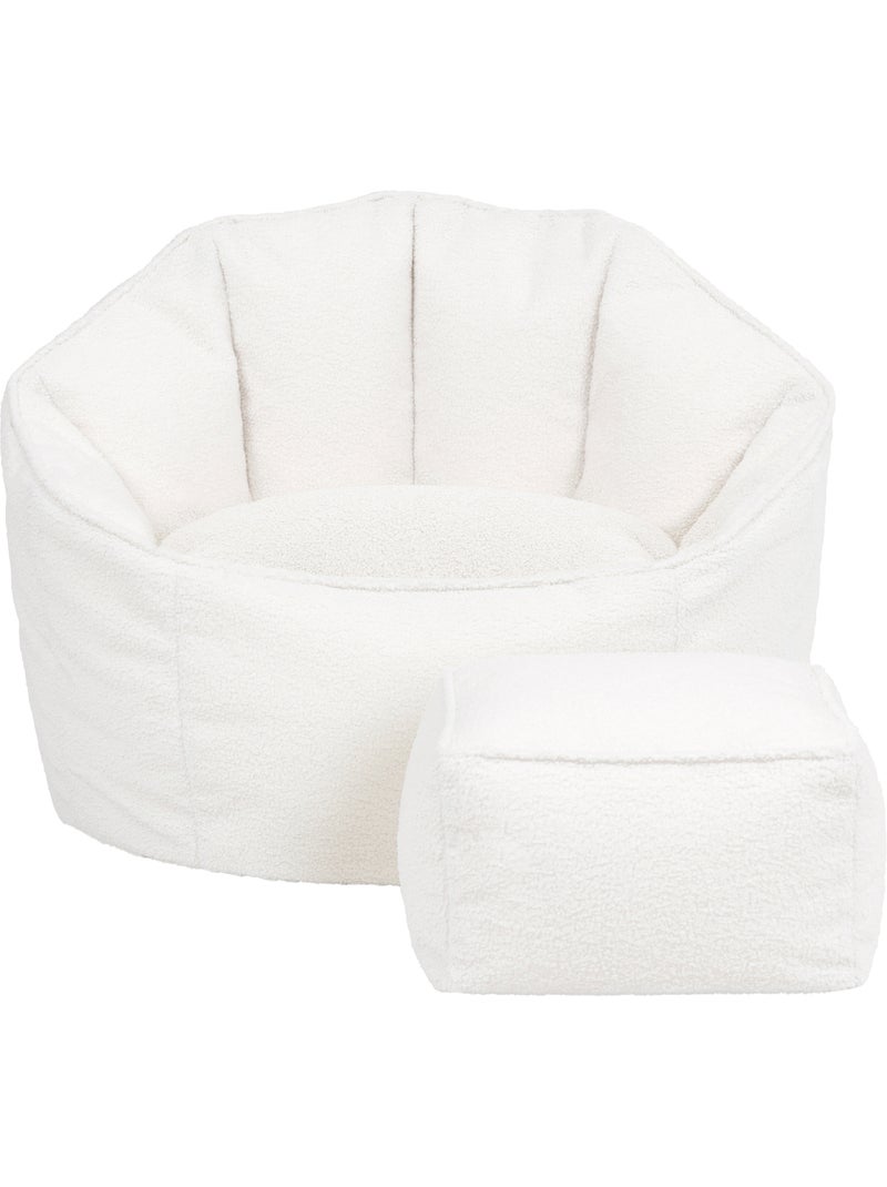 Puf sillón concha sirena con reposapiés cuadrado de tejido bouclé - icon Marfil - Kiabi