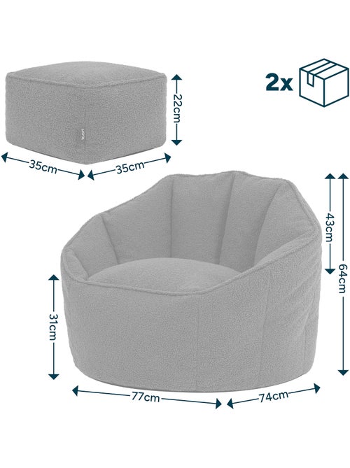 Puf sillón concha sirena con reposapiés cuadrado de tejido bouclé - icon - Kiabi