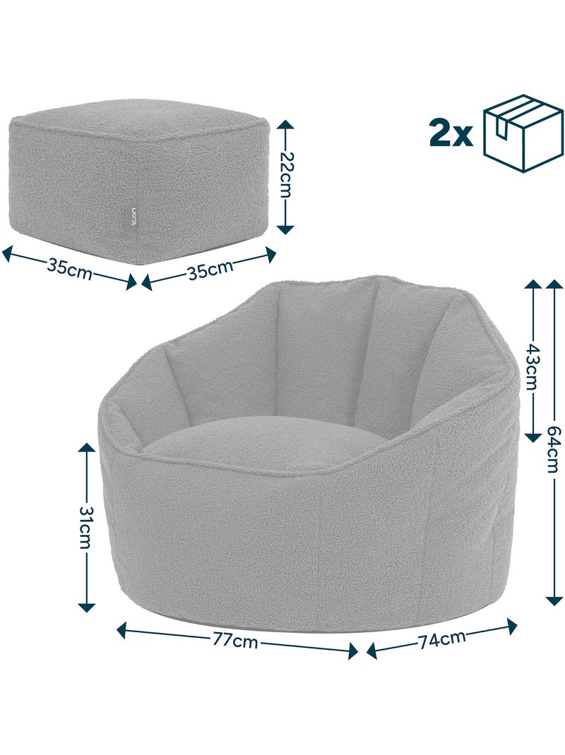 Puf sillón concha sirena con reposapiés cuadrado de tejido bouclé - icon Marfil - Kiabi