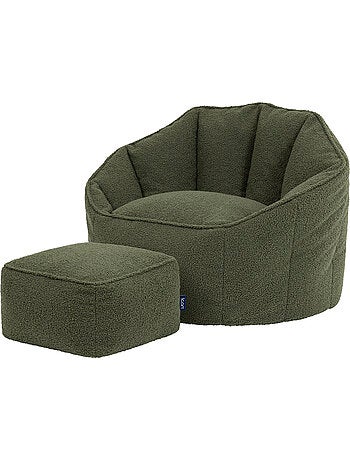 Puf sillón concha sirena con reposapiés cuadrado de tejido bouclé - icon