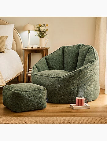 Puf sillón concha sirena con reposapiés cuadrado de tejido bouclé - icon