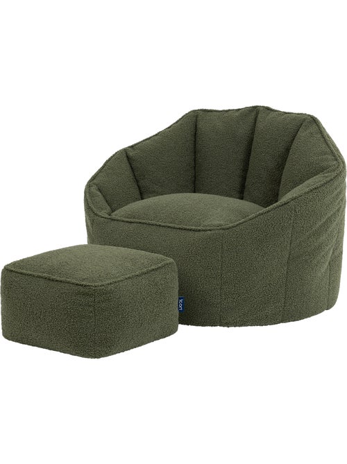 Puf sillón concha sirena con reposapiés cuadrado de tejido bouclé - icon - Kiabi