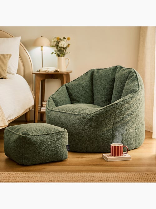 Puf sillón concha sirena con reposapiés cuadrado de tejido bouclé - icon - Kiabi