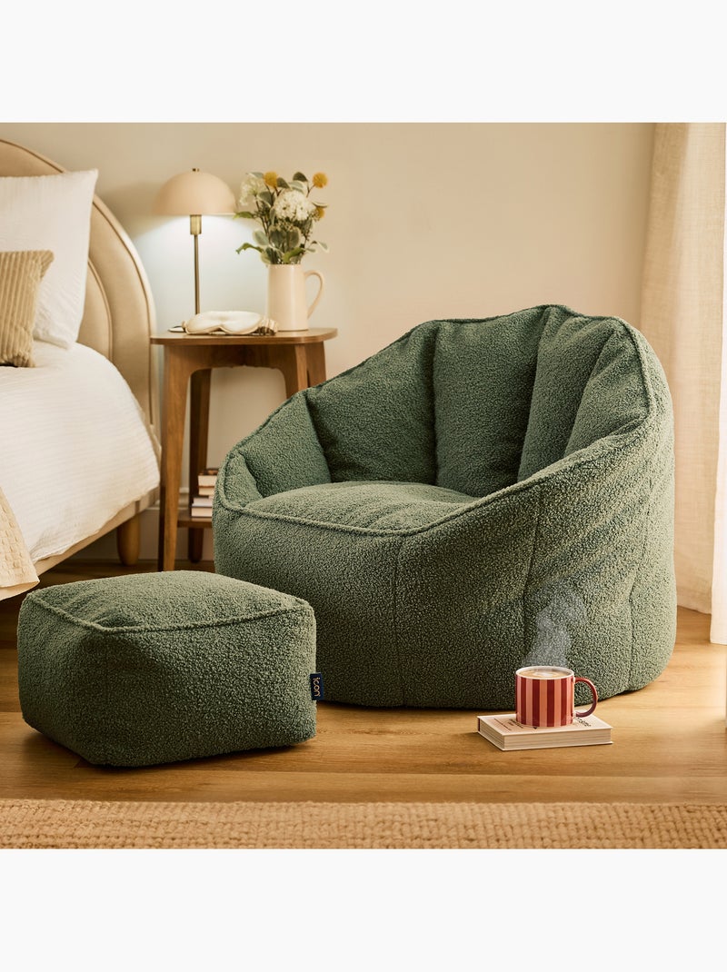 Puf sillón concha sirena con reposapiés cuadrado de tejido bouclé - icon Verde oliva - Kiabi
