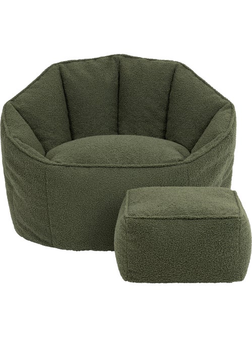 Puf sillón concha sirena con reposapiés cuadrado de tejido bouclé - icon - Kiabi