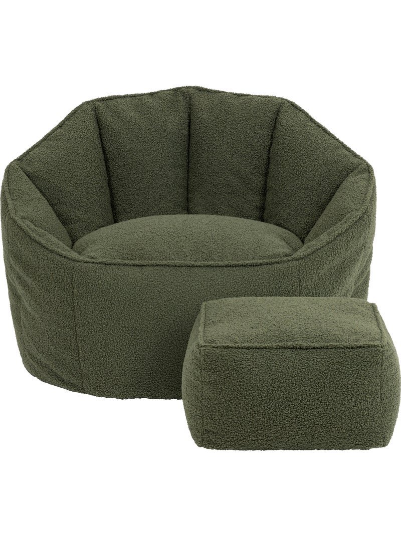 Puf sillón concha sirena con reposapiés cuadrado de tejido bouclé - icon Verde oliva - Kiabi