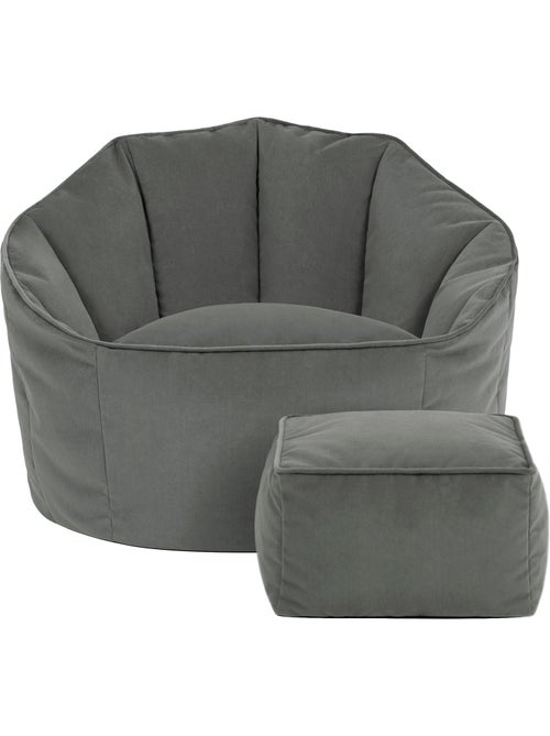 Puf sillón concha sirena con reposapiés cuadrado de terciopelo mate - icon - Kiabi