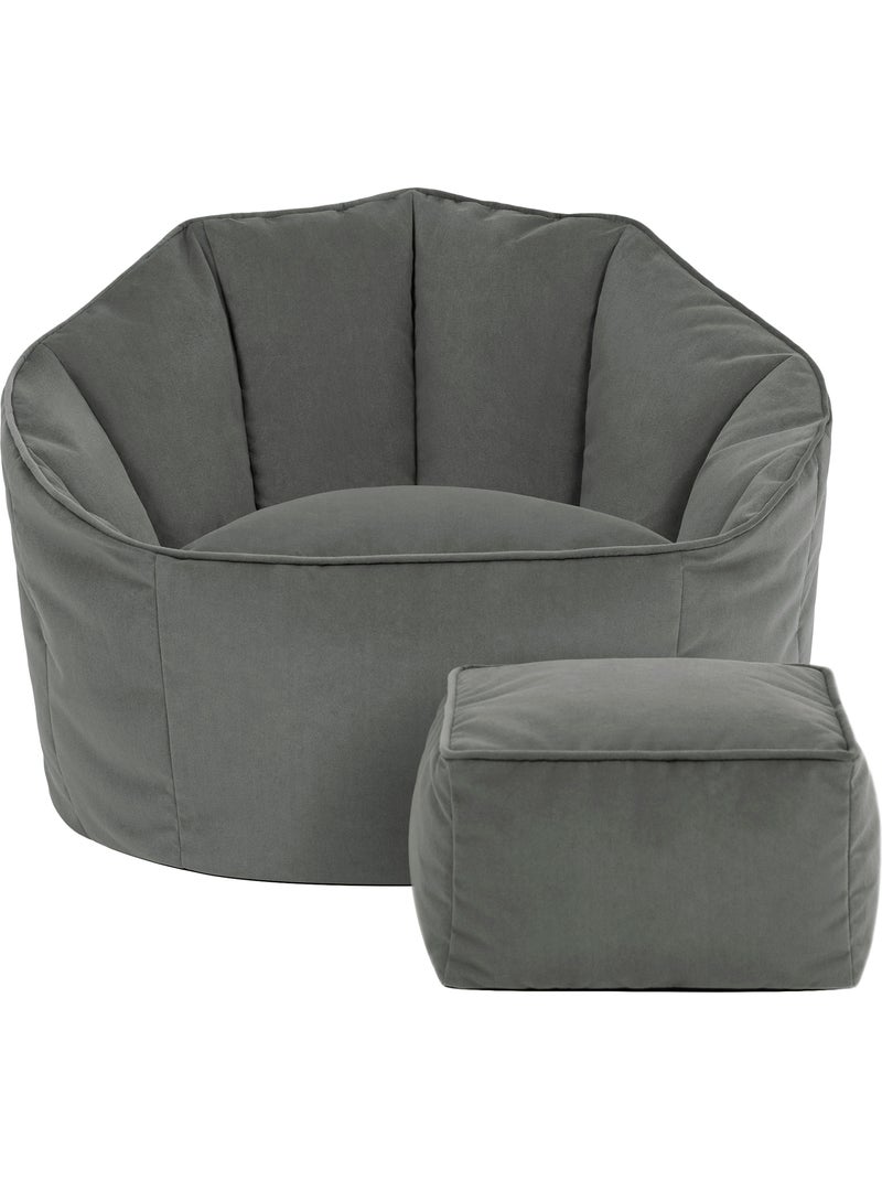 Puf sillón concha sirena con reposapiés cuadrado de terciopelo mate - icon Gris antracita - Kiabi