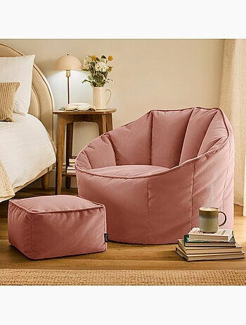 Puf sillón concha sirena con reposapiés cuadrado de terciopelo mate - icon