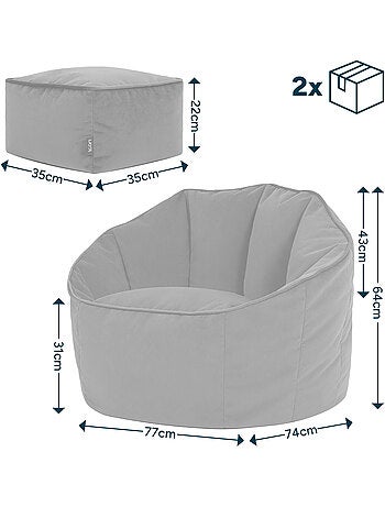 Puf sillón concha sirena con reposapiés cuadrado de terciopelo mate - icon
