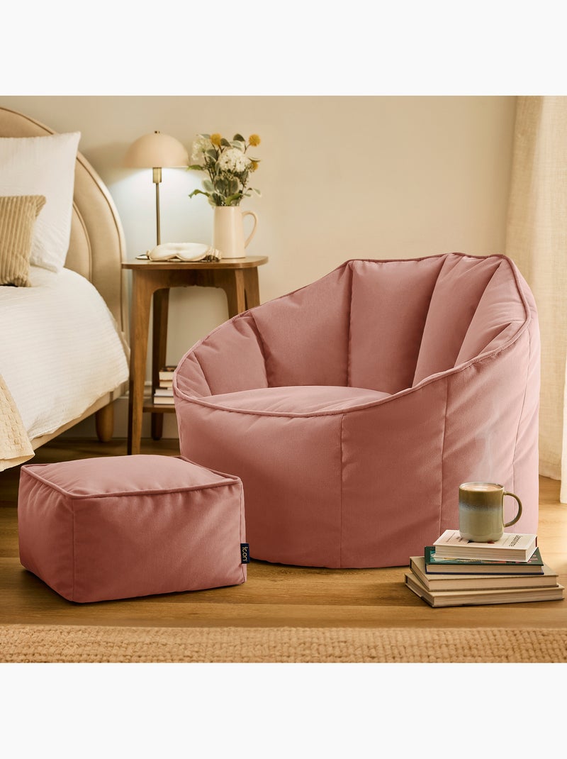 Puf sillón concha sirena con reposapiés cuadrado de terciopelo mate - icon Rosa claro - Kiabi