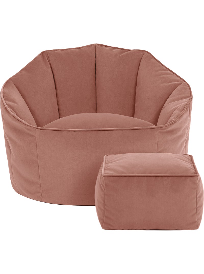 Puf sillón concha sirena con reposapiés cuadrado de terciopelo mate - icon Rosa claro - Kiabi