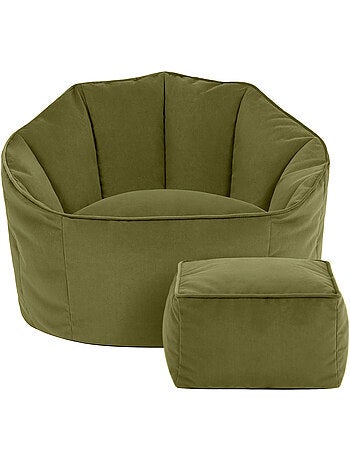 Puf sillón concha sirena con reposapiés cuadrado de terciopelo mate - icon