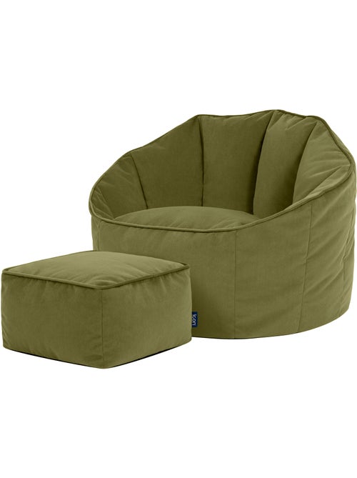 Puf sillón concha sirena con reposapiés cuadrado de terciopelo mate - icon - Kiabi