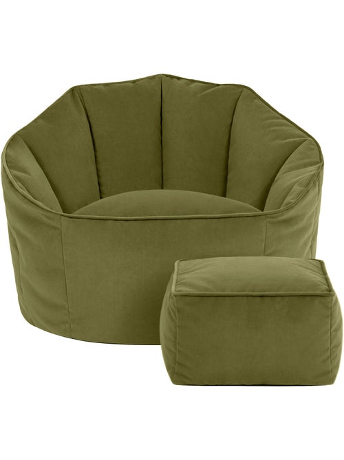Puf sillón concha sirena con reposapiés cuadrado de terciopelo mate - icon - Kiabi