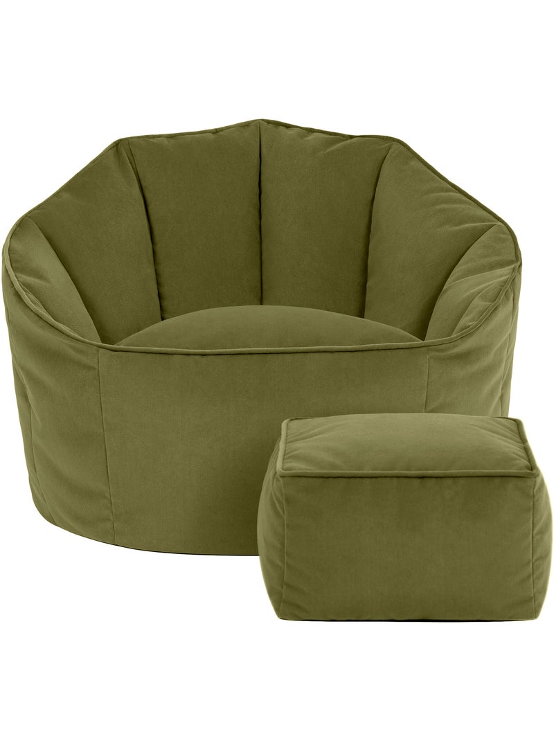 Puf sillón concha sirena con reposapiés cuadrado de terciopelo mate - icon Verde oliva - Kiabi