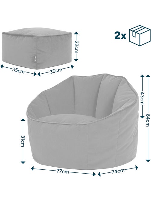 Puf sillón concha sirena con reposapiés cuadrado de terciopelo mate - icon - Kiabi