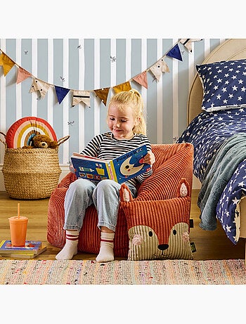 Puf sillón infantil con cojín de animal a juego de pana - icon