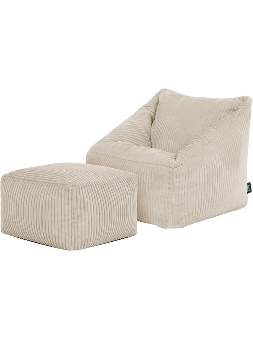 Puf sillón infantil con reposapiés cuadrado a juego de pana - icon - Kiabi