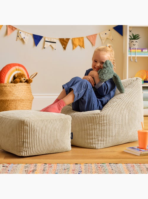 Puf sillón infantil con reposapiés cuadrado a juego de pana - icon - Kiabi