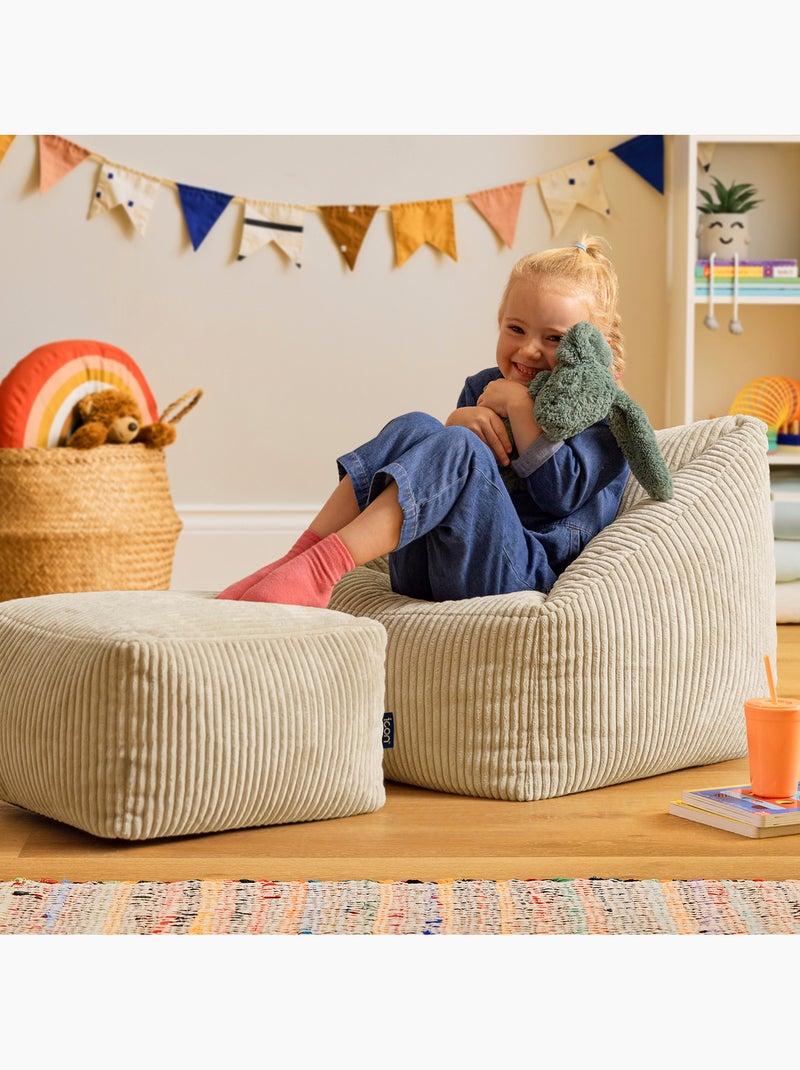 Puf sillón infantil con reposapiés cuadrado a juego de pana - icon Beige - Kiabi