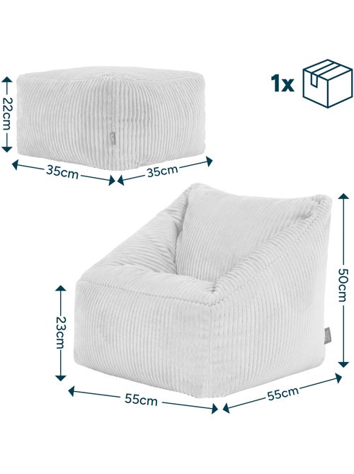 Puf sillón infantil con reposapiés cuadrado a juego de pana - icon - Kiabi
