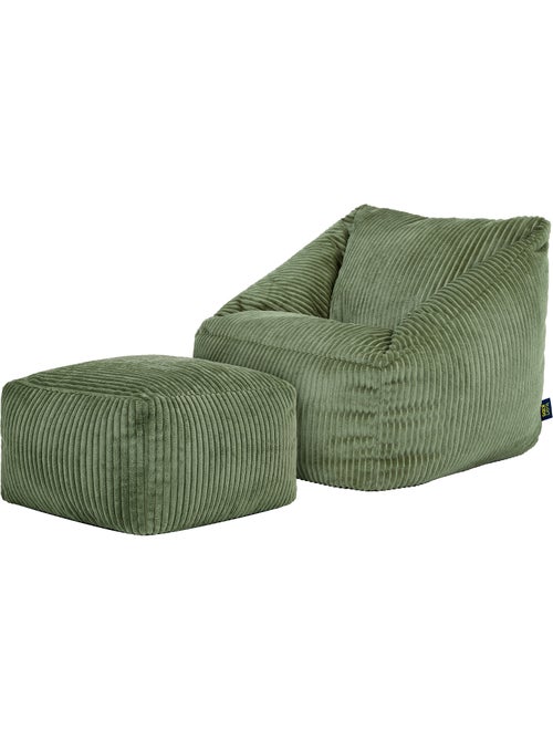 Puf sillón infantil con reposapiés cuadrado a juego de pana - icon - Kiabi